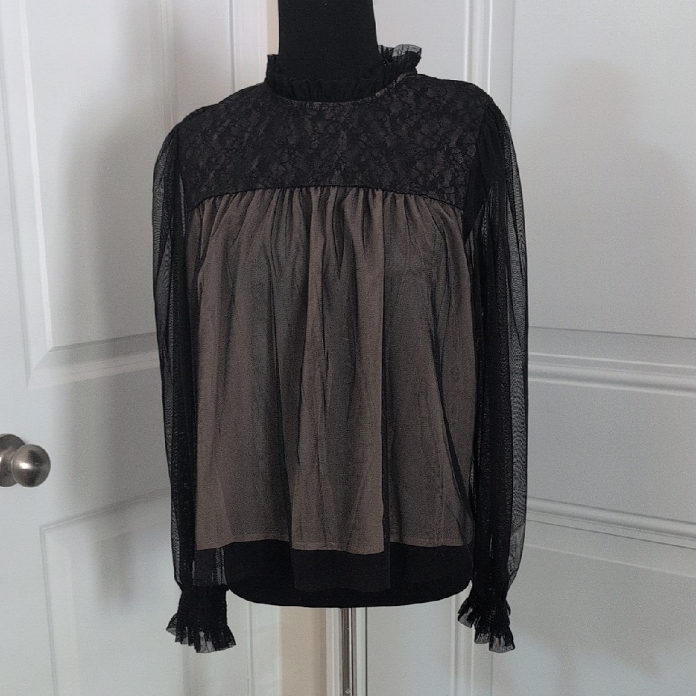 Elegant Black and Brown Lace Women's Top
